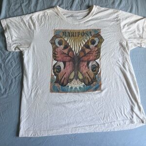 Mighty Fine White Tee with Multicolor Butterfly Print